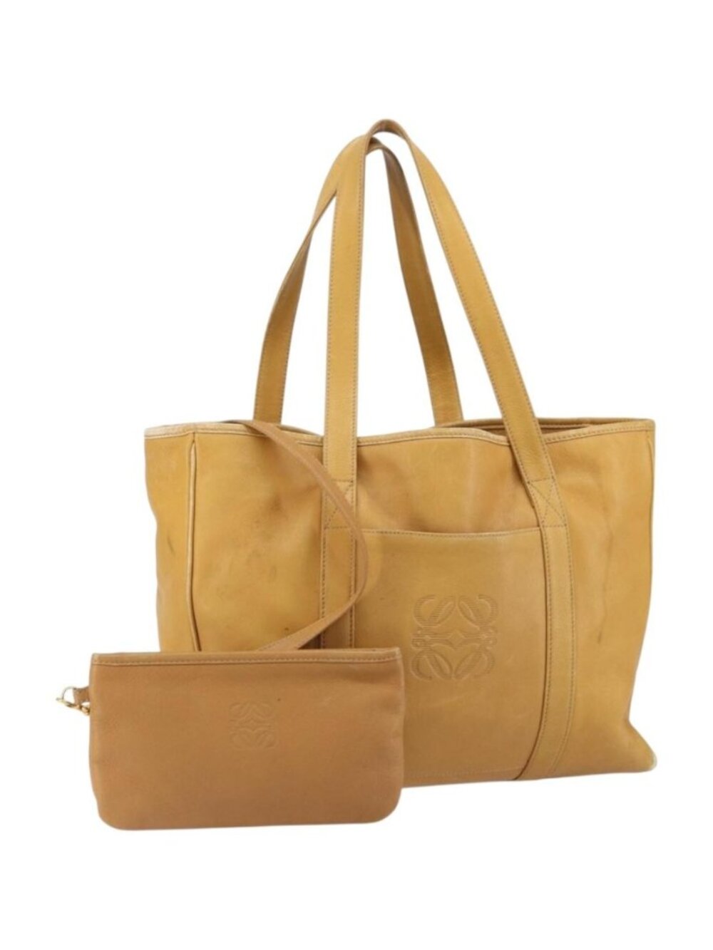 LOEWE Anagram Tote Bag Leather Beige Gold